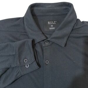 BYLT Premium Basics Mens XXL Black Long Sleeve Pique Button Down Shirt Logo